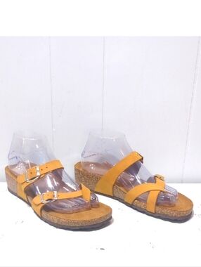 BioGold Wedge Footbed Sandals In Golden Yellow Size‎ 8.5 Italy Leather
